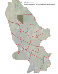 Vergrößerte Ansicht von Das Luftbild zeigt die Lage des Stadtbezirk Schönau im Stadtgebiet.