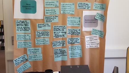 Vergrößerte Ansicht von Metaplanwand mit Diskussionsbeiträgen