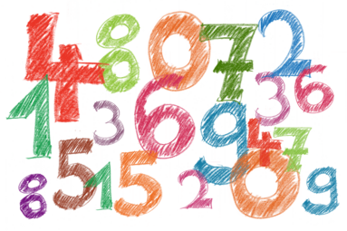 Vergrößerte Ansicht von verschiedene Zahlen in bunter Schrift