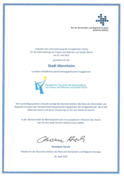 Vergrößerte Ansicht von Urkunde für die Stadt Mannheim für das vorbildliche gleichstellungspolitische Engagement