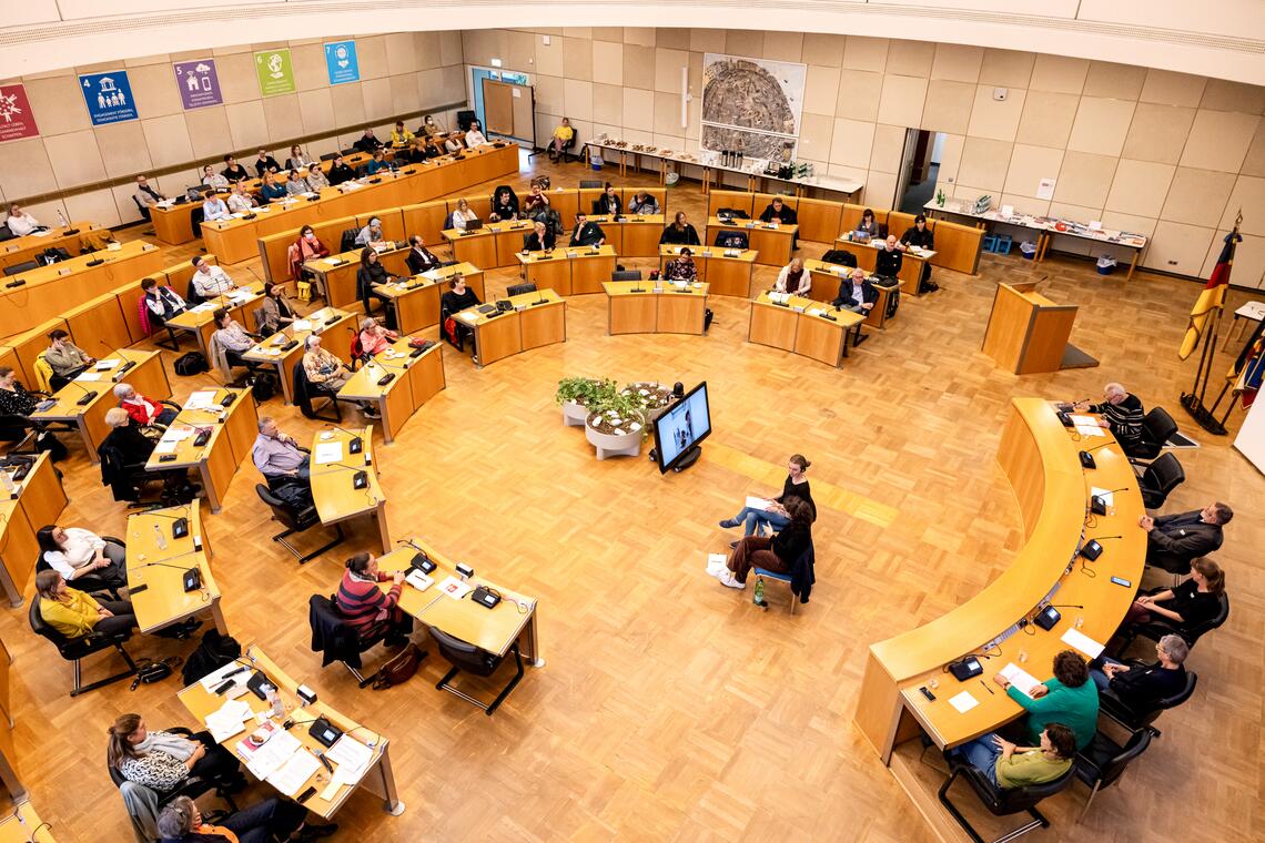 Viele Menschen mit und ohne Behinderung haben sich im Ratssaal der Stadt Mannheim eingefunden.