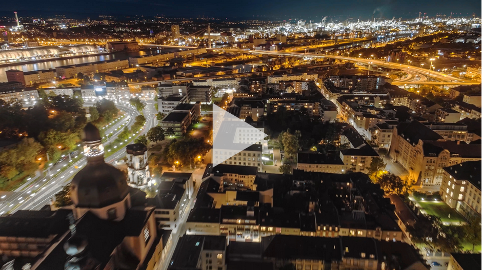 Luftansicht Mannheim bei Nacht