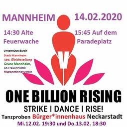Vergrößerte Ansicht von Plakat zur Veranstaltung One Billion Rising 2020 mit Informationen zu Uhrzeit und Datum