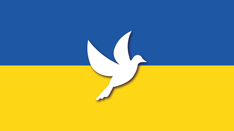 Vergrößerte Ansicht von Flagge der Ukraine (Blau / Gelb) mit Friedenstaube