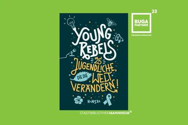 Vergrößerte Ansicht von Bild von Buchcover &quot;Young Rebels&quot; mit BUGA Logo am Rand