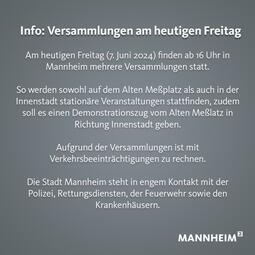 Vergrößerte Ansicht von Info: Versammlungen am Freitag in Mannheim