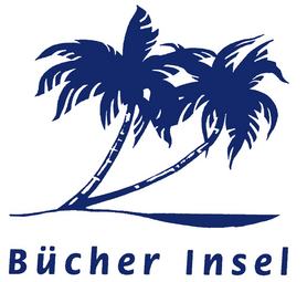 Vergrößerte Ansicht von Das Logo der Bücherinsel: Zwei Palmen in blau auf weißem Grund.