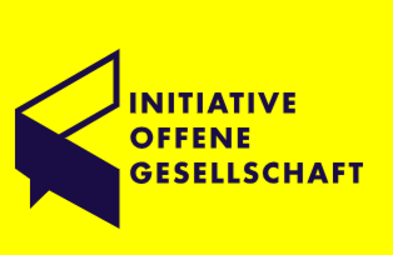 Vergrößerte Ansicht von Schwarze Schrift auf gelbem Grund: Initiative offene Gesellschaft.