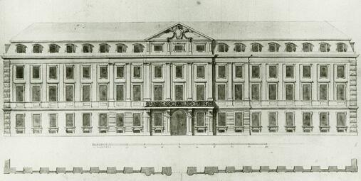 Vergrößerte Ansicht von Fassadenaufriss des Palais Bretzenheim von Peter Anton von Verschaffelt aus dem