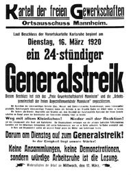 Vergrößerte Ansicht von Aufruf des Freien Gewerkschaftskartells zum Generalstreik am 16. März 1920