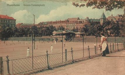 Vergrößerte Ansicht von Lawn-Tennis-Platz, um 1910