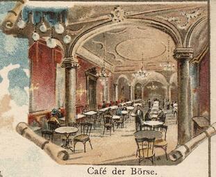Vergrößerte Ansicht von Blick in das zur Börse gehörige Café, um 1905