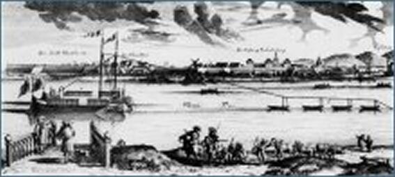 Vergrößerte Ansicht von 1669 - Über den Rhein wird eine „fliegende Brücke“ geschlagen
