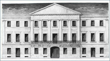 Vergrößerte Ansicht von Fassadenzeichnung des Bassermannhauses, um 1829