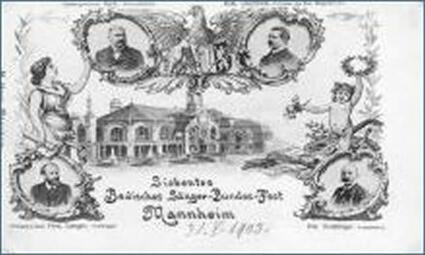 Vergrößerte Ansicht von 1903 - Postkarte zum Badischen Sänger-Bund Fest