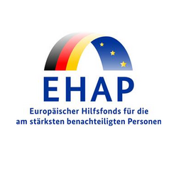 Vergrößerte Ansicht von deutsche und europäische Flagge über dem Schriftzug &quot;EHAP - Europäischer Hilfsfonds für die am stärksten benachteiligten Personen