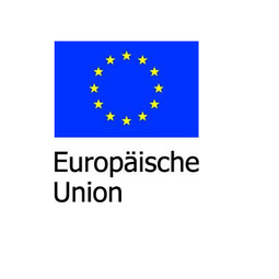 Vergrößerte Ansicht von EU-Flagge mit Schriftzug Euopäische Union