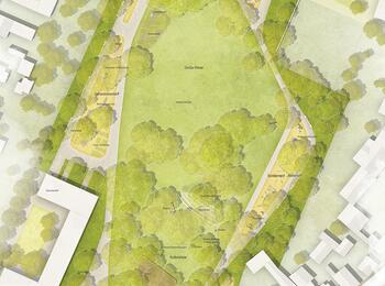 Siegerentwurf zur Umgestaltung des Stempelparks (Luftbild)