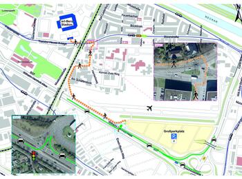 Der Fußweg von Parkplatz P20 zum Stadion.