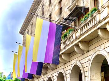 Nonbinary Pride Flaggen am Rathaus
