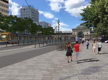Visualisierung der Bus- und Stadtbahnhaltestelle MA Hauptbahnhof am Bahnhofsvorplatz