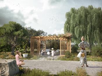 Visualisierung einer Teilansicht des geplanten Gartens der Partnerstädte auf der BUGA 23