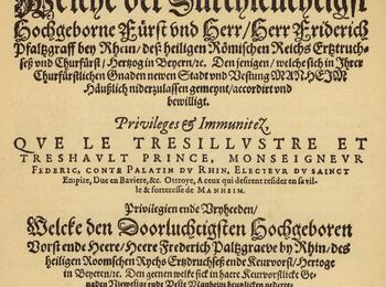 Titelblatt der Mannheimer Stadtprivilegien von 1607, Nachdruck von 1608, MARCHIVUM