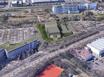 Luftansicht der Interimsspielstätte "Oper am Luisenpark" 