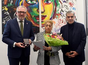Oberbürgermeister Dr. Peter Kurz, Ilona Lagrene, Romani Rose, Vorsitzender des Zentralrats Deutscher Sinti und Roma