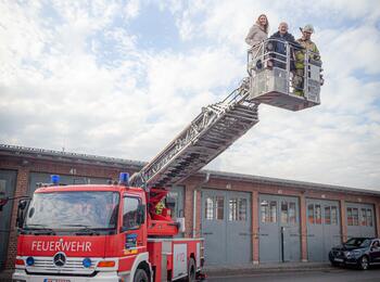 Die Drehleiter für Czernowitz in Funktion