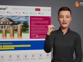 Screenshot des Gebärdensprach-Avatars auf mannheim.de