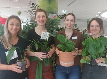 Mitarbeiterinnen der Stadtbibliothek bei der Pflanzentauschparty