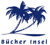 Das Logo der Bücherinsel: Zwei Palmen in blau auf weißem Grund.