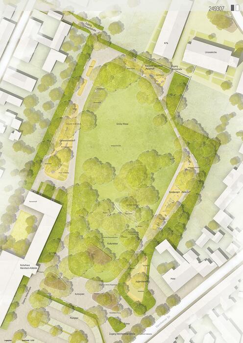 Siegerentwurf zur Umgestaltung des Stempelparks (Luftbild)