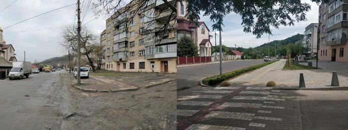 Der zentrale Platz in Czernowitz vor und nach den Baumaßnahmen.