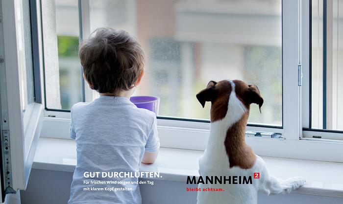 Junge mit seinem Hund am Fenster