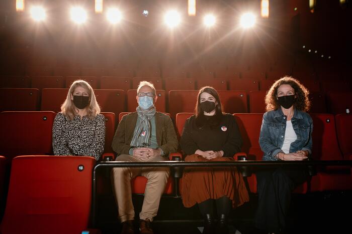 17. Kurzfilmfestival GIRLS GO MOVIE – die Veranstalter*innen 2021 (von links): Lena Berkler (GGM), Bürgermeister Dirk Grunert, Elina Brustinova (Stadtjugendring), Dr. Kathrin Lämmle (Projektleitung)