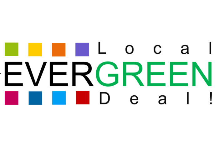 Text Evergreen mit 8 farbigen Quadraten