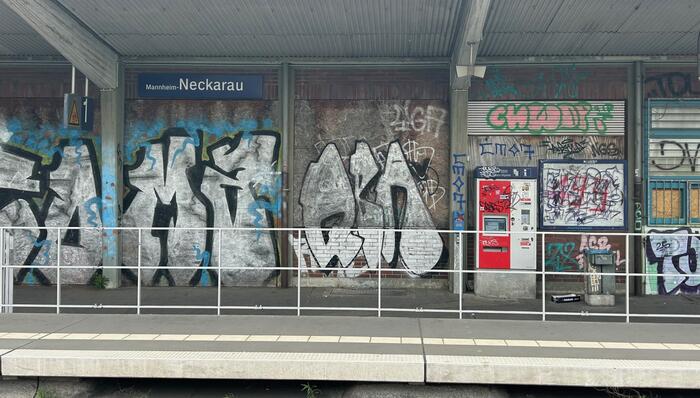 Am Bahnhof Neckarau gibt es immer wieder Verunreinigungen, Vandalismus und letztes Jahr sogar einen Brand im leerstehenden Zugangsgebäude.